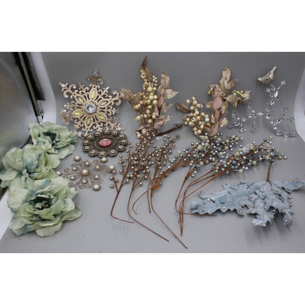 18 Pcs Branches, Flowers, Stems Huge Ornament Lot Vintage-Inspired At Home Magic
